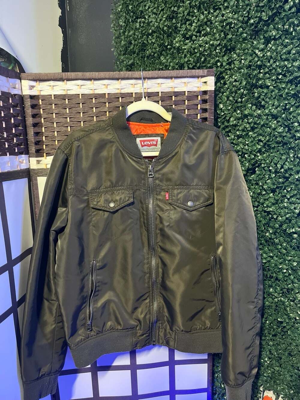 Levi's Men's Nylon Bomber Varsity Trucker Jacket With Orange Lining